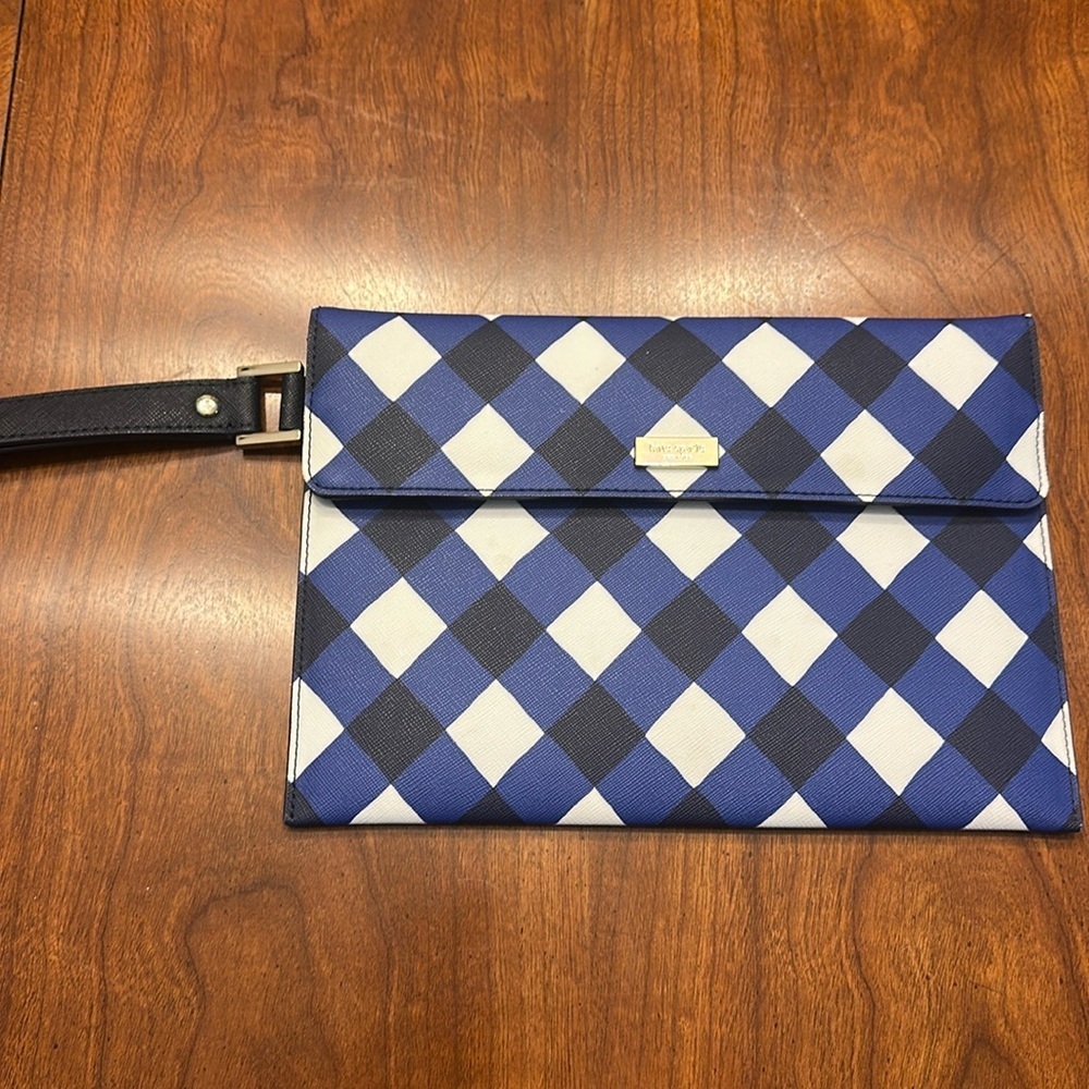 Kate spade checkered blue and white wristlet NWOT